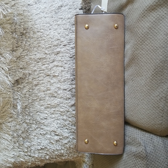 Brand New Virago taupe zipper closure handbag gold finish purse feet - Picture 3 of 7
